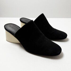 Mercedes Castillo Abia Mid Mules Black Suede White Heel Size 10 / 40
